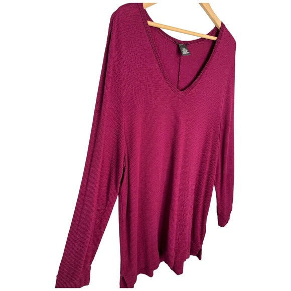 Adrianna Papell Textured Long Sleeve Tunic Soft V Neck Burgundy Glow XXL - Picture 2 of 12